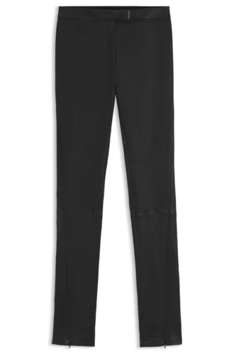 Leather leggings with logo-hook closure