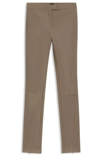Leather leggings with logo-hook closure