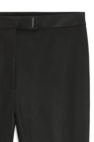 Leather leggings with logo-hook closure