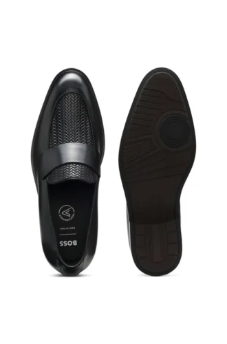 Leather loafers with woven vamp