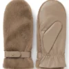 Leather mittens with faux-fur trim