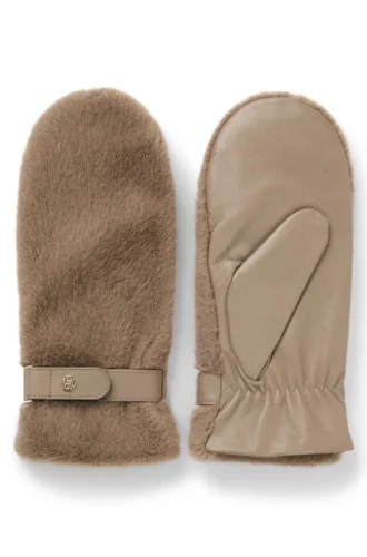 Leather mittens with faux-fur trim Leather mittens with faux-fur trim