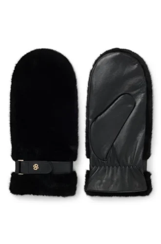 Leather mittens with faux-fur trim Leather mittens with faux-fur trim