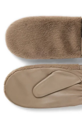 Leather mittens with faux-fur trim Leather mittens with faux-fur trim