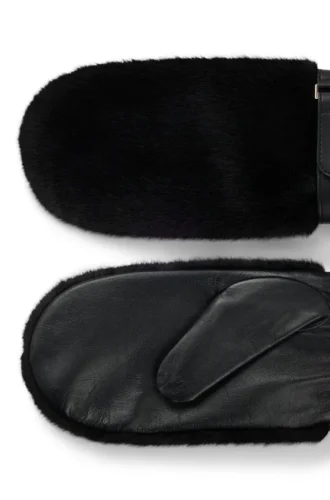 Leather mittens with faux-fur trim Leather mittens with faux-fur trim