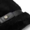Leather mittens with faux-fur trim