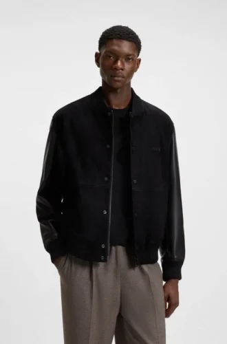 Leather-sleeve jacket in suede