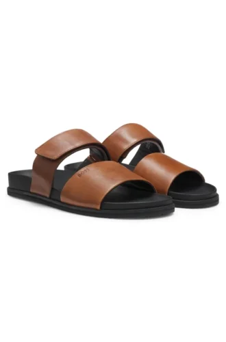 Leather slides with riptape strap