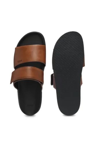Leather slides with riptape strap