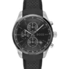 Leather-strap chronograph watch with black dial