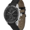 Leather-strap chronograph watch with black dial