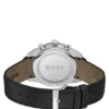 Leather-strap chronograph watch with black dial
