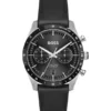 Leather-strap watch with black dial