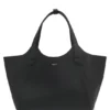 Leather tote bag with metallic logo lettering