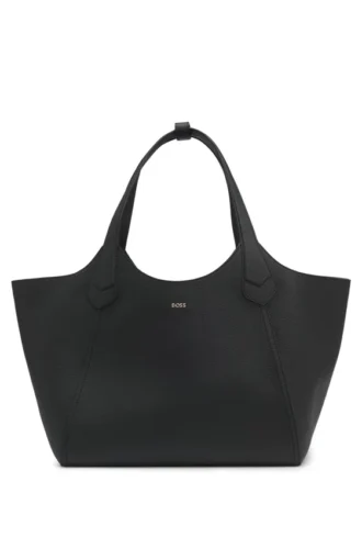 Leather tote bag with metallic logo lettering Leather tote bag with metallic logo lettering