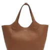 Leather tote bag with metallic logo lettering