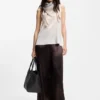Leather tote bag with metallic logo lettering