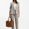 Leather tote bag with metallic logo lettering