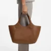 Leather tote bag with metallic logo lettering