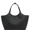 Leather tote bag with metallic logo lettering