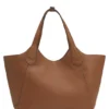 Leather tote bag with metallic logo lettering