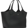 Leather tote bag with metallic logo lettering
