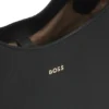 Leather tote bag with metallic logo lettering