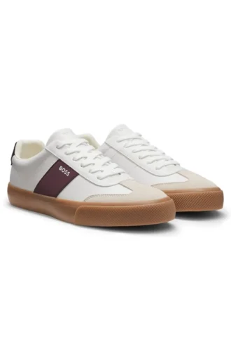 Leather-trim trainers in faux leather