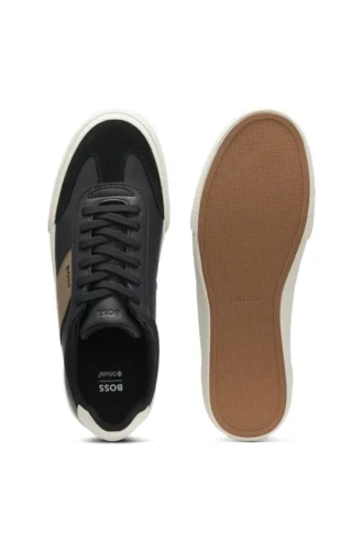 Leather-trim trainers in faux leather