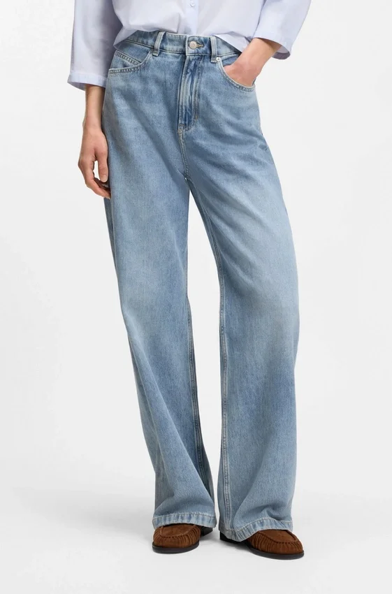 Light-blue wide-leg jeans in rigid denim Light-blue wide-leg jeans in rigid denim