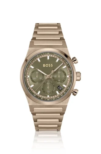 Link-bracelet chronograph watch in gold-tone steel