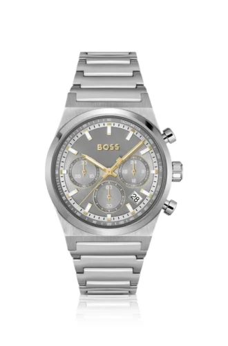 Link-bracelet chronograph watch in silver-tone steel