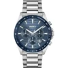 Link-bracelet chronograph watch with blue textured dial