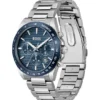 Link-bracelet chronograph watch with blue textured dial