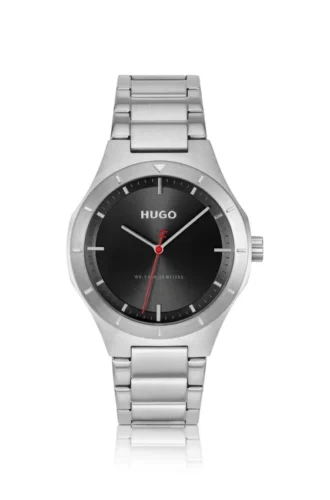 Lit black-dial watch with link bracelet
