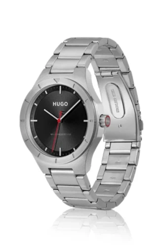 Lit black-dial watch with link bracelet