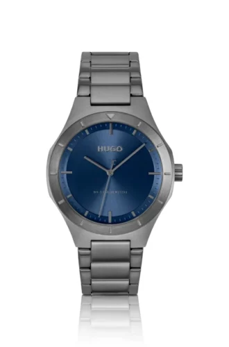 Lit gray-plated watch with blue dial