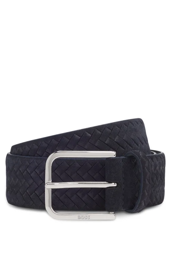 Logo-buckle belt in woven suede Logo-buckle belt in woven suede