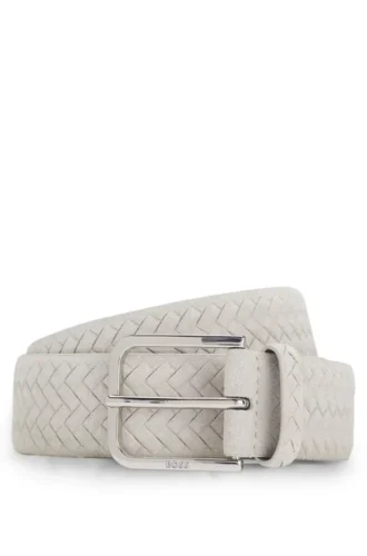 Logo-buckle belt in woven suede