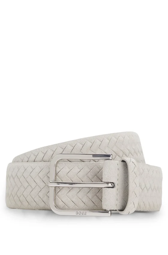 Logo-buckle belt in woven suede Logo-buckle belt in woven suede
