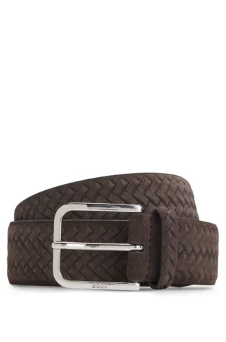 Logo-buckle belt in woven suede
