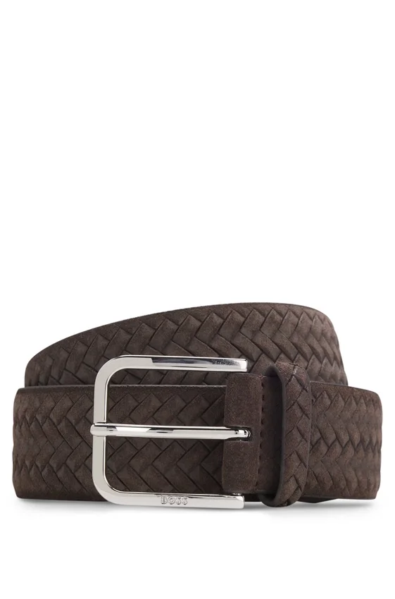 Logo-buckle belt in woven suede Logo-buckle belt in woven suede