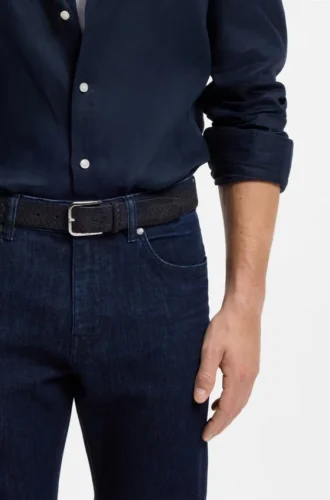 Logo-buckle belt in woven suede