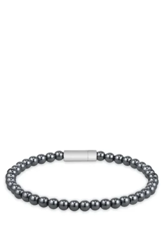 Logo-closure cuff with hematite beads