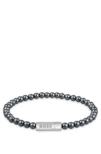 Logo-closure cuff with hematite beads