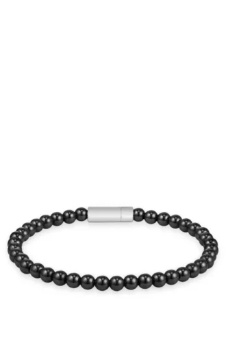 Logo-closure cuff with onyx beads