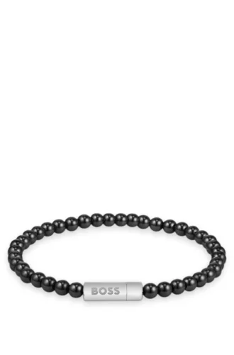 Logo-closure cuff with onyx beads