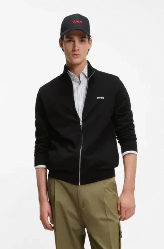 Logo-detail knit jacket in cotton
