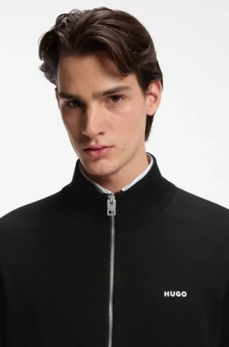 Logo-detail knit jacket in cotton