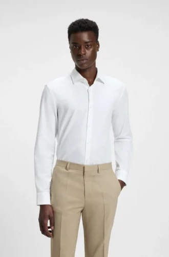 Logo-jacquard slim-fit shirt in cotton